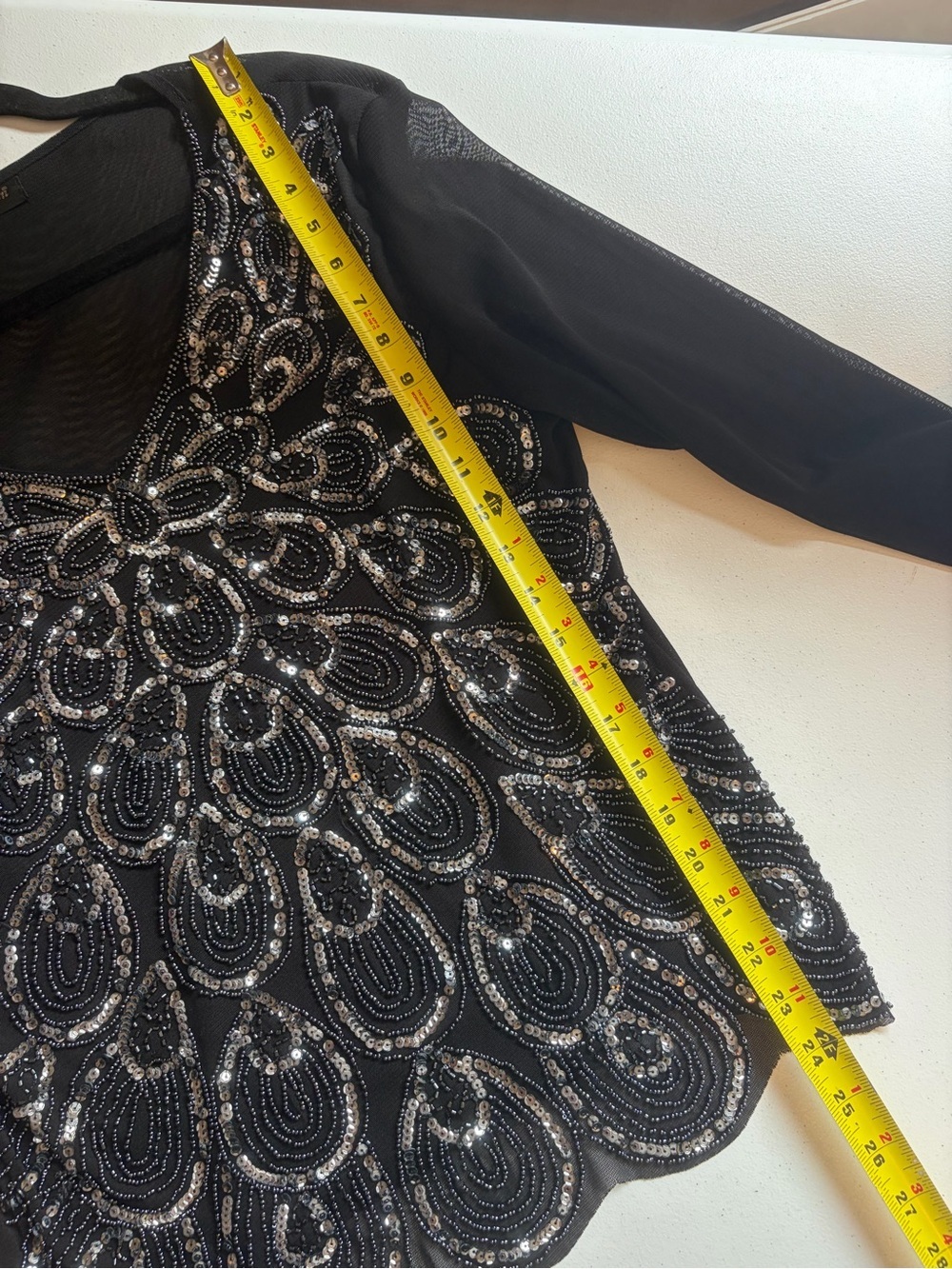 Vintage Size Large Black Beaded Silver Sequin Sheer Top Whimsigoth Gothic Y2K - Picture 9 of 11